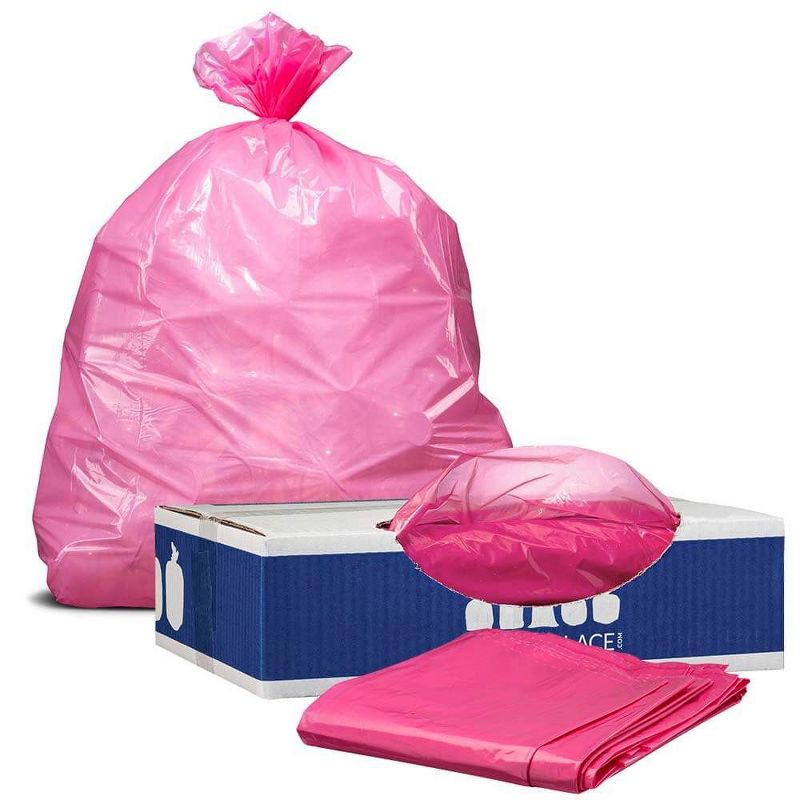Plasticplace 12-16 Gallon Trash Bags, 1.2 Mil, Pink Garbage Can Liners, 24” x 31” (250 Count)