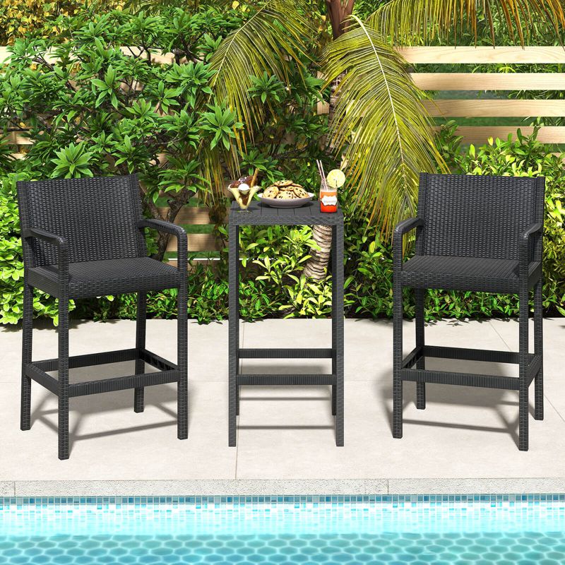 Costway 3 Pieces Patio Bar Set with 2 Stools & 1 Bar Table Curved Backrest Armrests