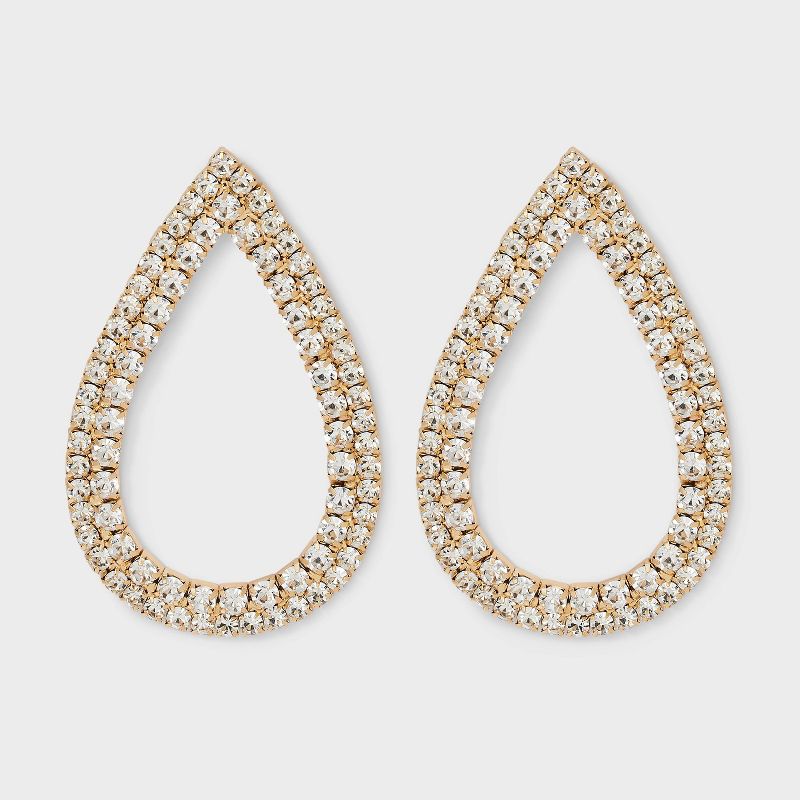 Pave Statement Open Teardrop Earrings - A New Day™ Gold/Clear