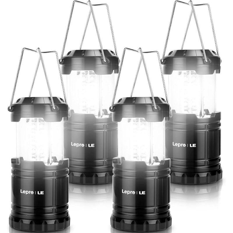 Lepro LED Camping Lanterns Battery Powered, Collapsible, IPX4 Water Resistant, Outdoor Portable Lights for Emergency, Hurricane and Outages, 4 Pack