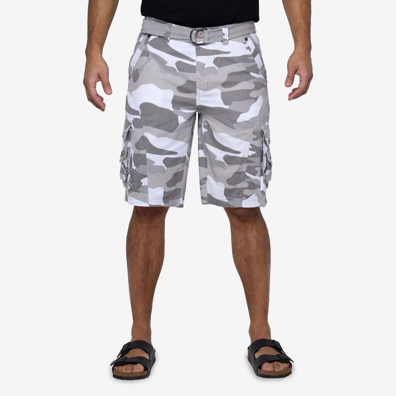 X RAY Men's Belted 12.5" Inseam Knee Length Cargo Shorts ,Camo Shorts(plus size shorts in available) in WHITE CAMO Size 38