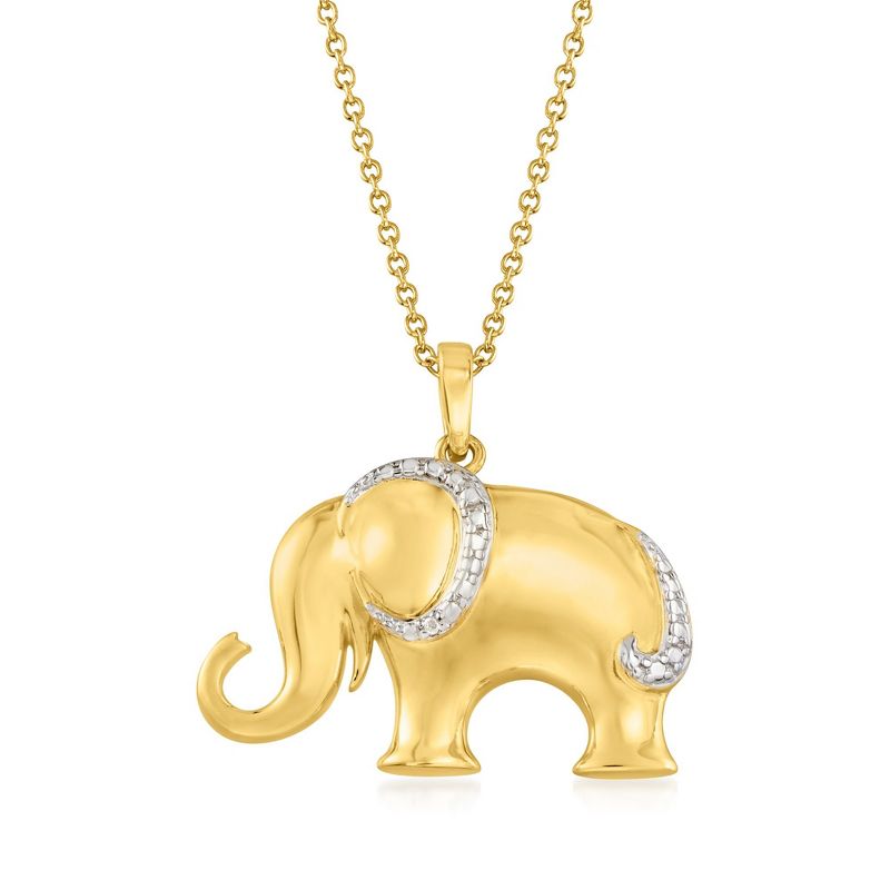 Ross-Simons 18kt Gold Over Sterling Silver Elephant Pendant Necklace With Diamond Accent Size 18