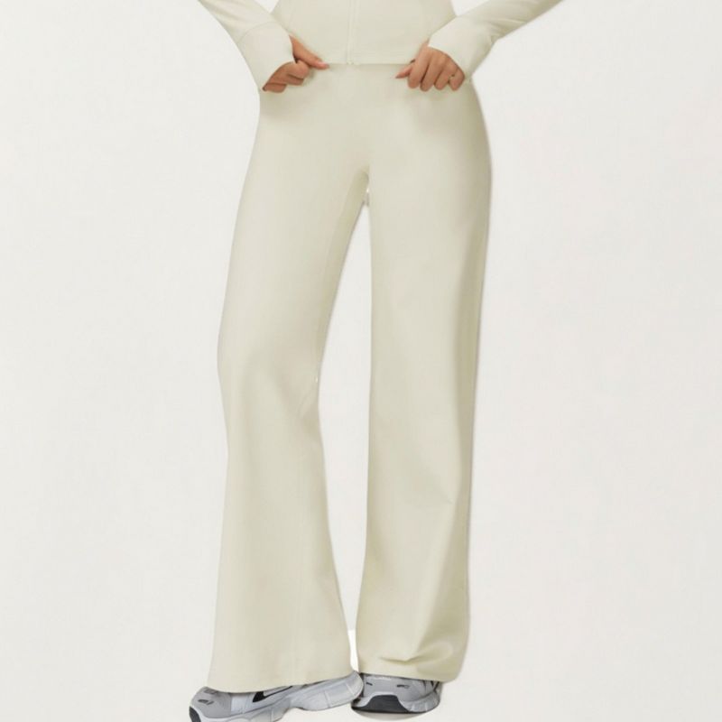 Anna-Kaci Active Women's High Waist Wide Leg Athletic Pants with Smooth Stretch Fabric and Contoured Fit for Everyday Comfort - X Large, Off White