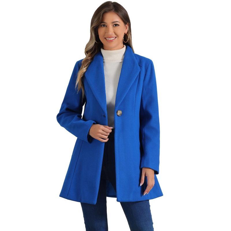 INSPIRE CHIC Women's Winter Notch Lapel Collar Buttoned Business Mid-Long Trench Coats Medium Royal Blue