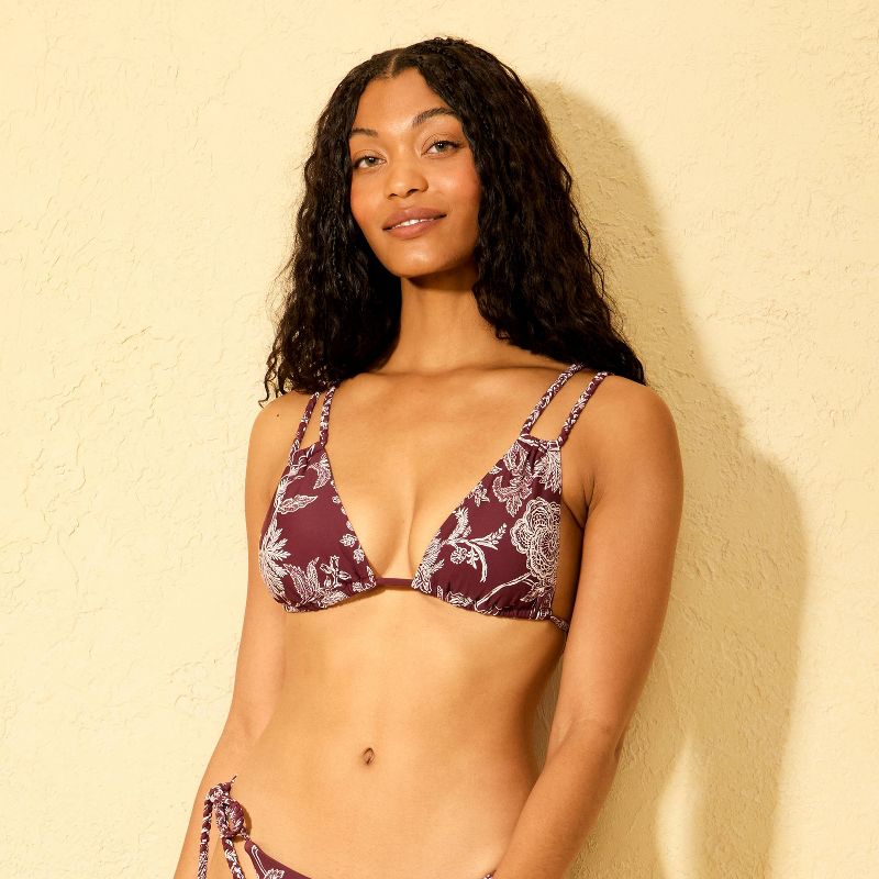 Women's Paisley Print Braided Straps Triangle Bikini Top - Shade & Shore™ Burgundy L