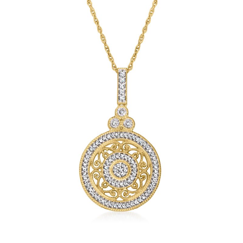 Ross-Simons 0.25 ct. t.w. Diamond Openwork Circle Pendant Necklace in 18kt Gold Over Sterling Size 18