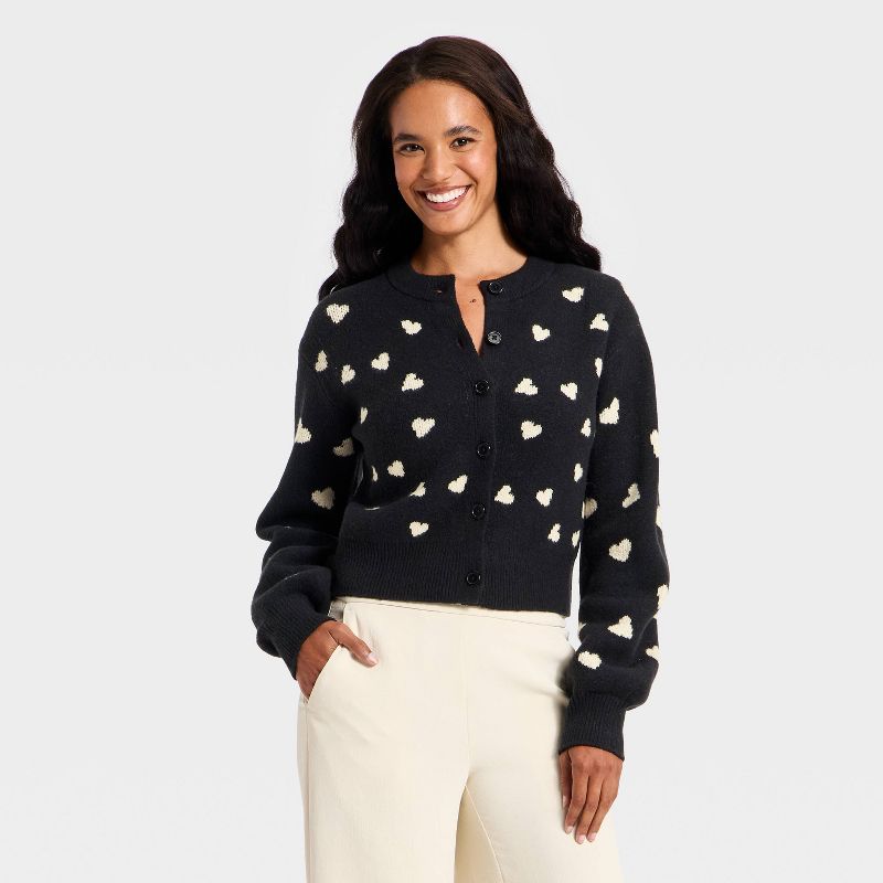 Women's Heart Print cardigan - A New Day™ Black M