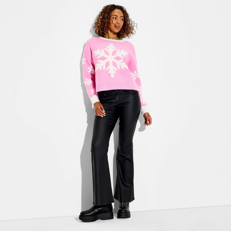 Women's Snowflake Festive Graphic Sweater - Pink XXL