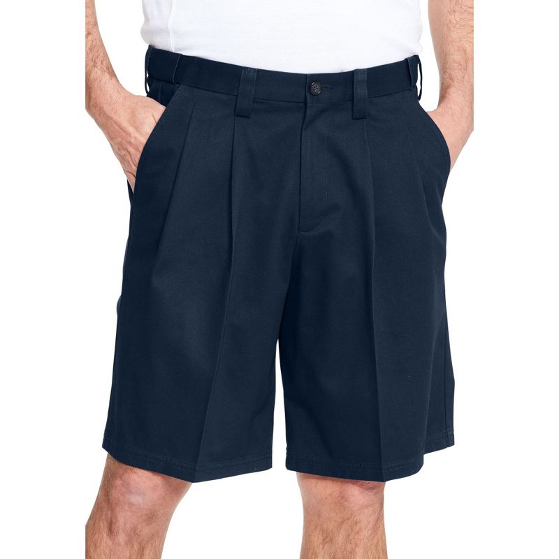KingSize Wrinkle-Free Expandable Waist Pleat Front Shorts - 38, Navy