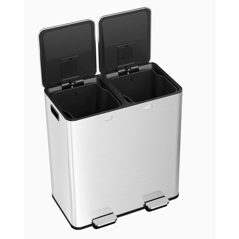 Dual 30 Liters - 16 Gallons Dual Trash Can with Recycle Bin, Stainless Steel Garbage Can with Separated Lid