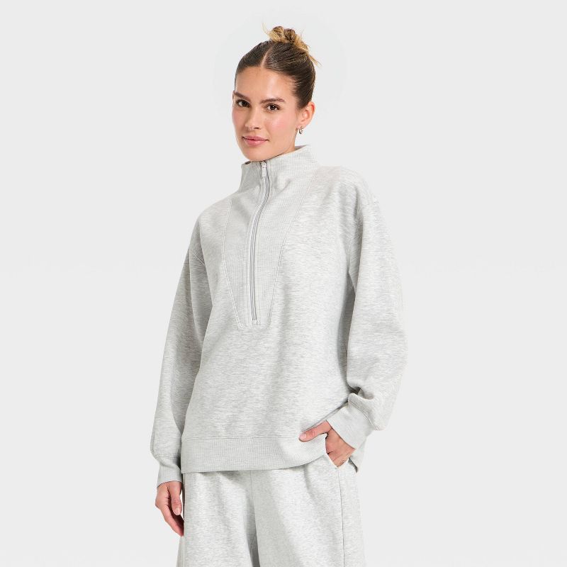 Women's Airy Sleek Deep Zip Pullover Sweatshirt - All In Motion™ Heather Gray S