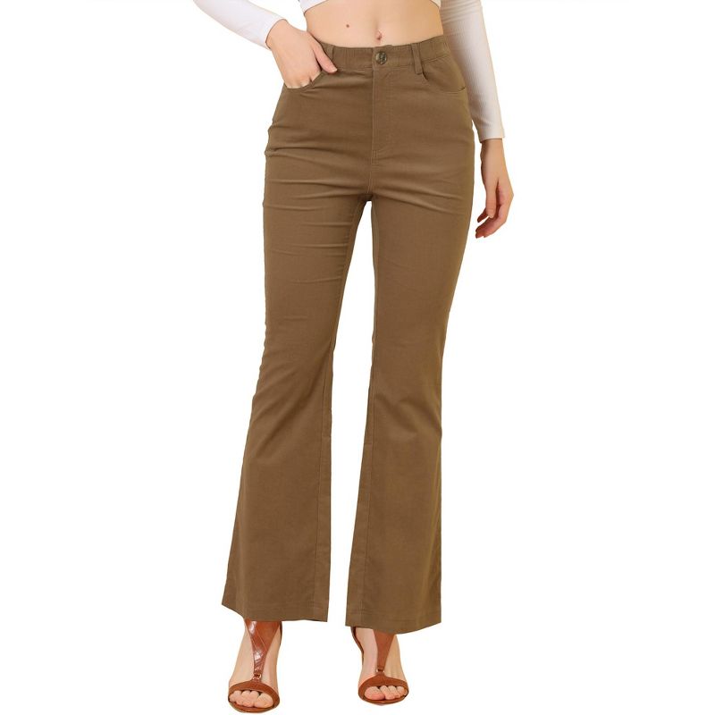 Allegra K Women's Vintage High Waist Long Bell Bottom Corduroy Pants Brown Medium