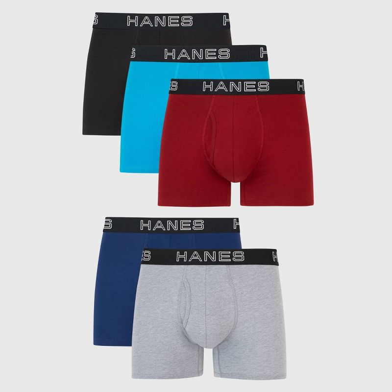 Hanes Premium Men's Mid-Rise Stretch Trunks 5pk - Blue/Black/Gray S: Tagless, Moisture Wicking, Breathable Fabric