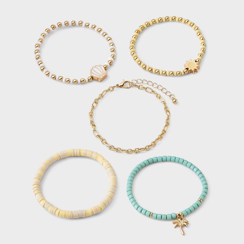 Girls' 5pk Bracelet Set with Sun and Palm Tree Charms - Cat & Jack™