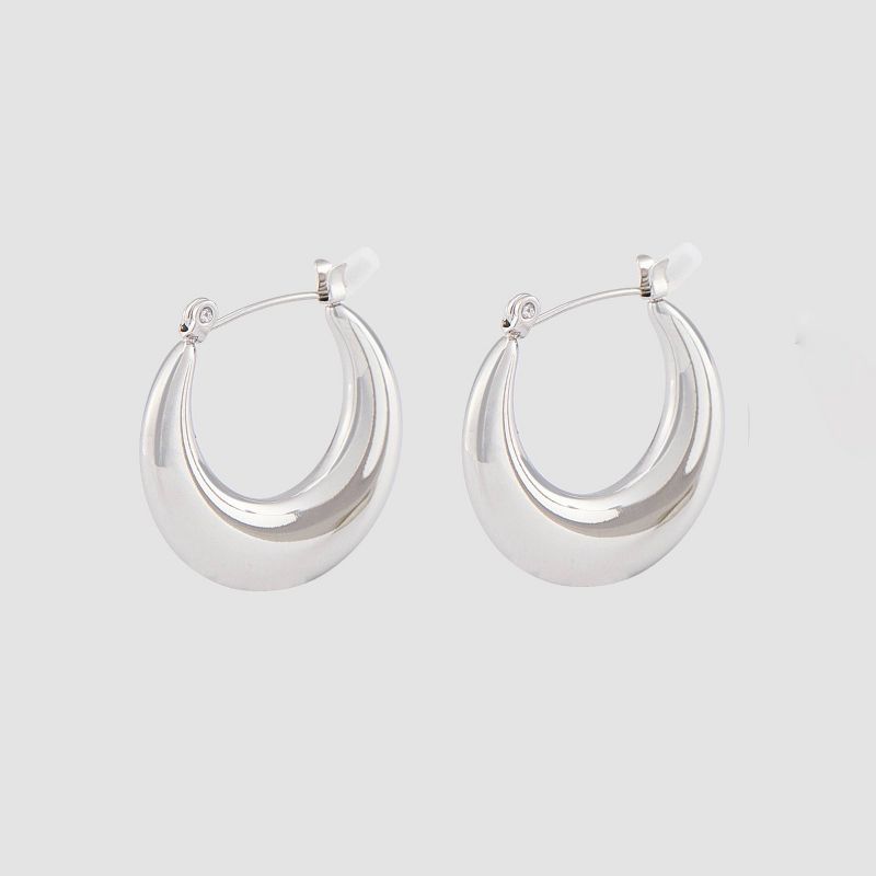 Soft Flat Water Resistant Metallic Hoop Earrings - A New Day™ Silver
