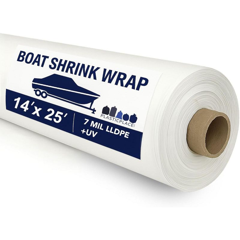 Plasticplace Premium 14’ x 25’ Boat Shrink Wrap Film, Heavy Duty, White