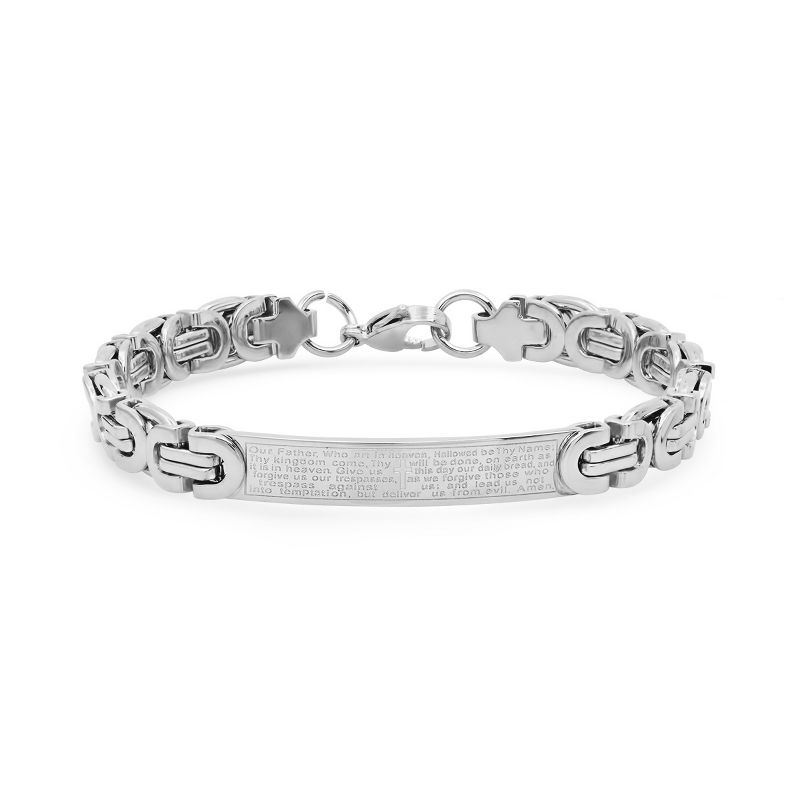 Steeltime Men's stainless steel byzantine link Our Father english prayer id bracelet