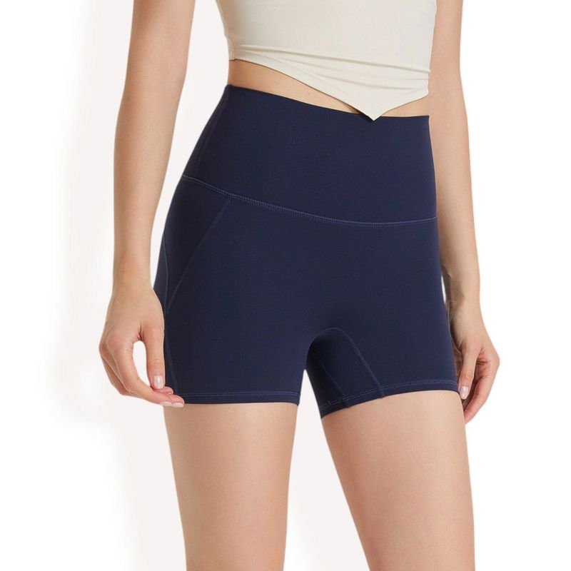 Anna-Kaci Active Women's High-Waisted Active Biker Shorts with Seamless Design - Large, Navy