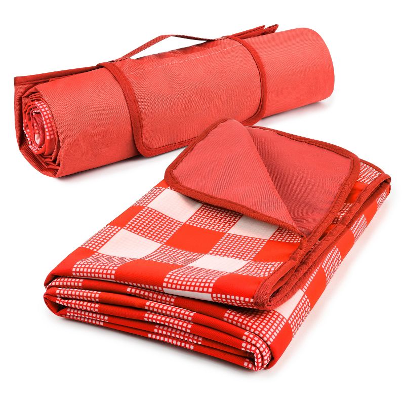 Tirrinia Outdoor Waterproof Blanket, 60"x 80" Picnic Blanket, Beach Summer Essentials Blanket, Portable Camping Waterproof Mat, Red Plaid