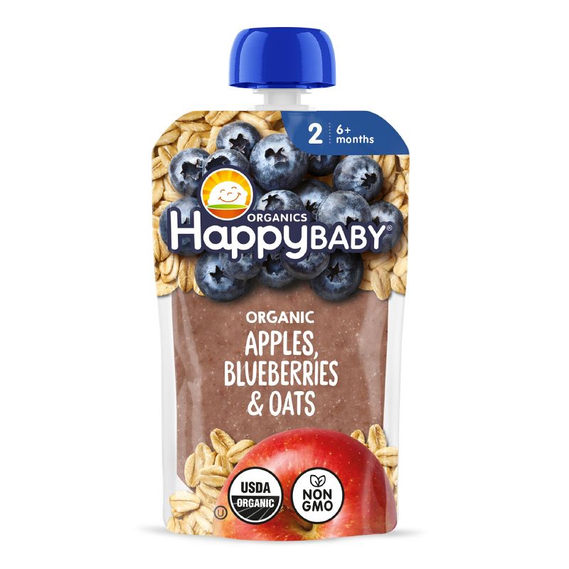 Happy Baby Organic Apples, Blueberries & Oats Baby Food Pouch - 4oz
