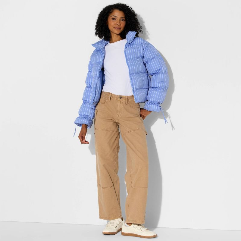 Women's Bow Puffer Jacket - Wild Fable™ Blue Striped XS