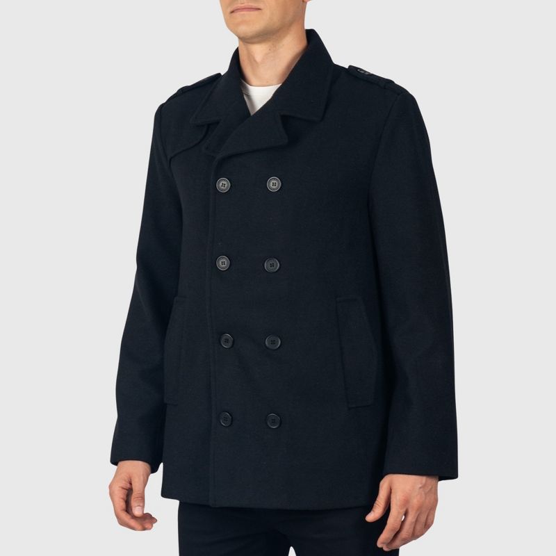 Alpine Swiss Jake Mens Wool Pea Coat Double Breasted Jacket Black LRG