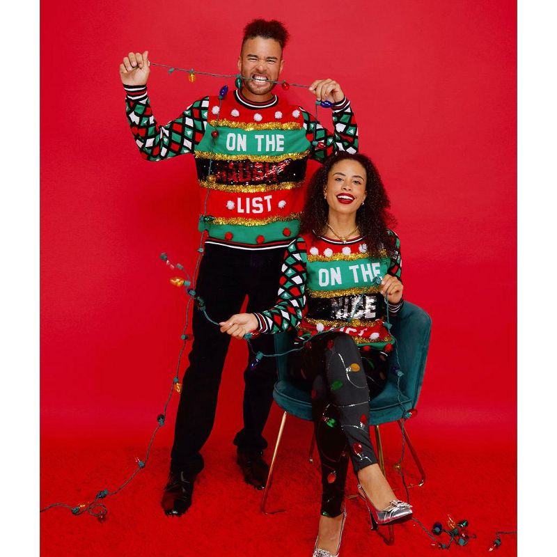 Tipsy Elves Mens Naughty or Nice Reversible Sequin Ugly Christmas Sweater: Size Large