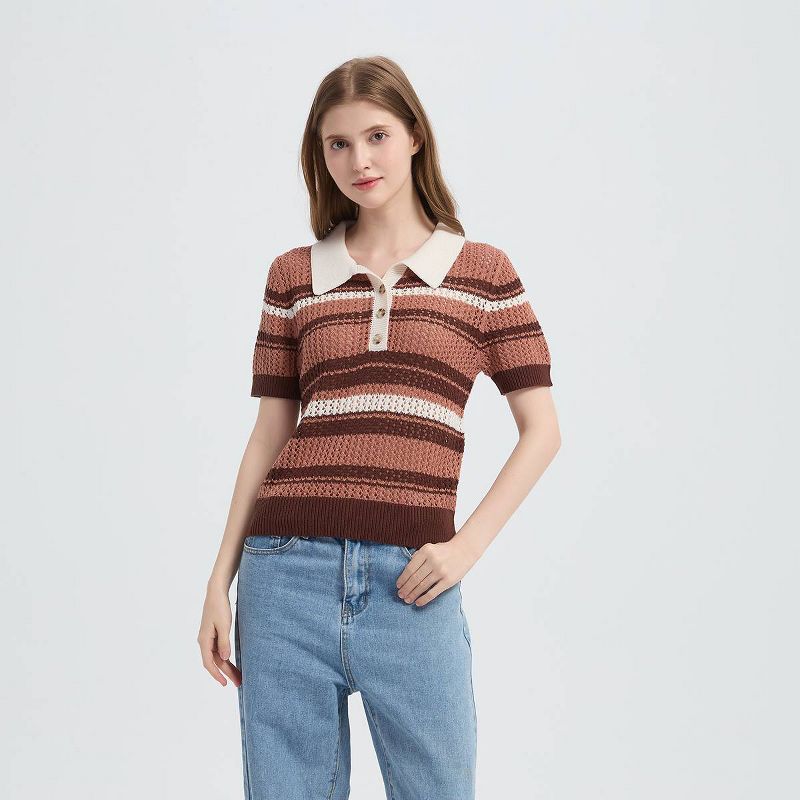 Women's Johnny Collar Sweater - Wild Fable™ Mocha Striped S