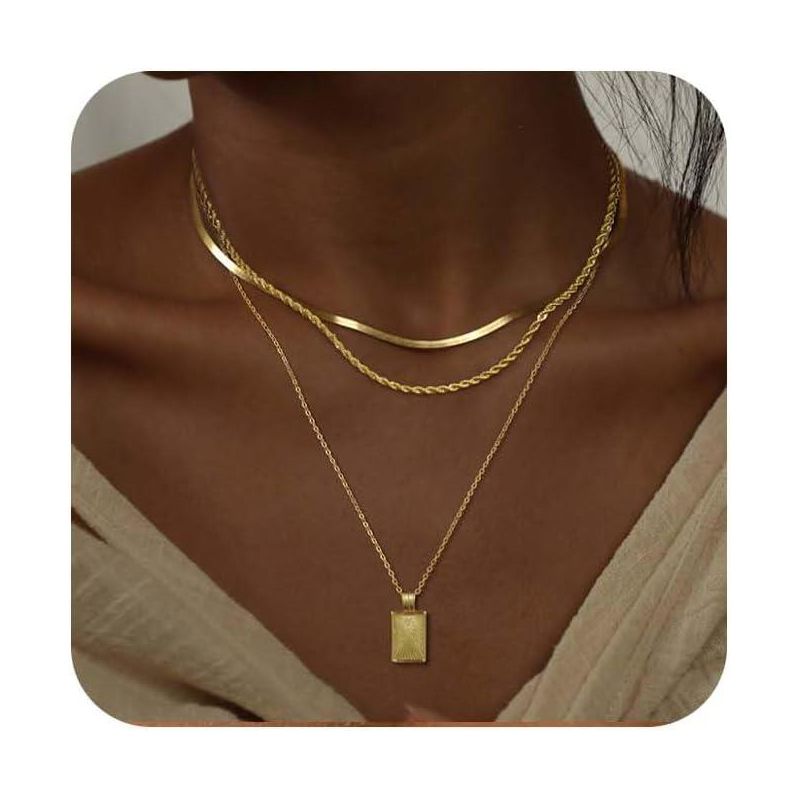 "GOLD SILVER NECKLACES FOR WOMEN - 14K REAL GOLD PLATED STACKABLE CHAIN, DIAMOND CIRCLE CZ PENDANT, TRENDY JEWELRY SET GIFT"