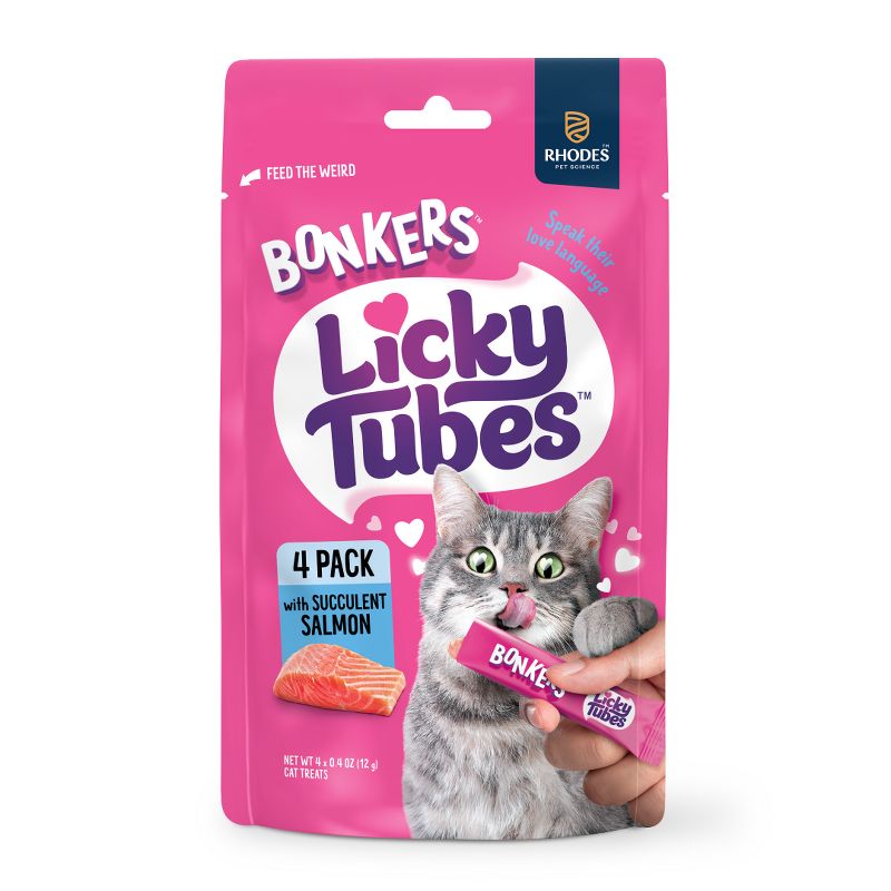 Bonkers Licky Tubes Salmon Flavored Wet Cat Treats - 4 Tubes