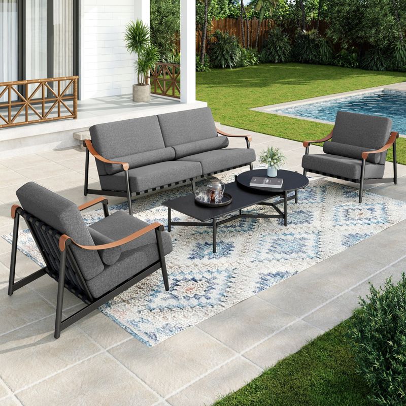 Captiva Designs Outdoor Patio Oversized Modern Luxury Conversation Sofa Set with Extra Thick Cushion and Coffee Table Five-Seater