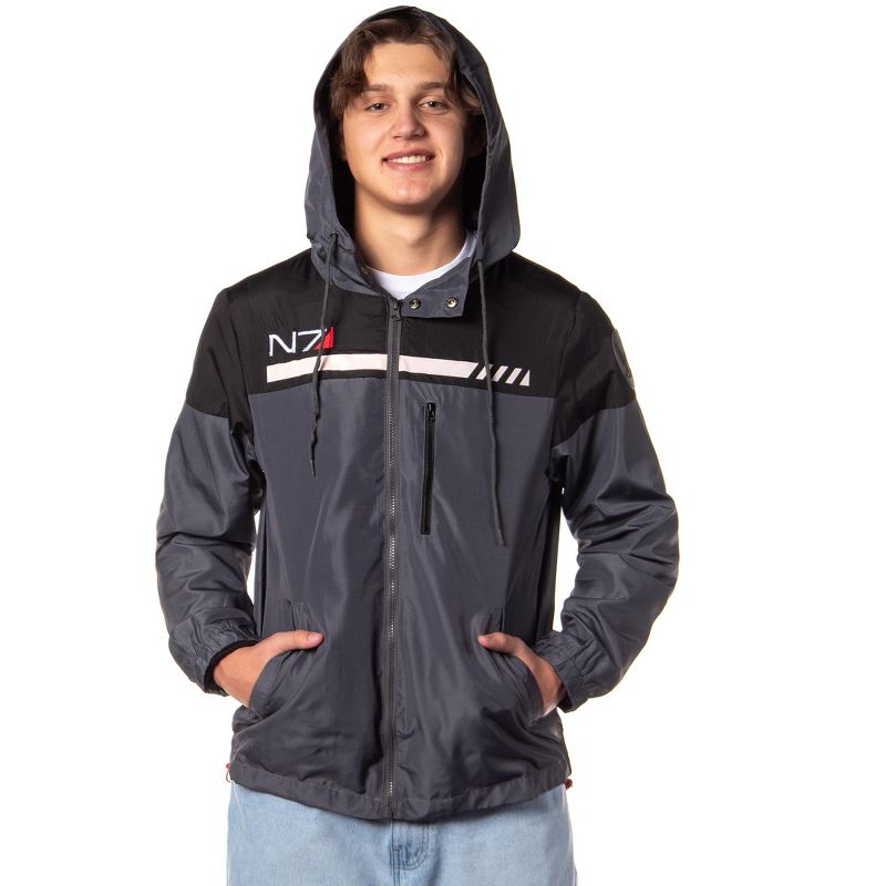 Mass Effect Men's N7 Logo Special Tactics Windbreaker Jacket With Hood (L)