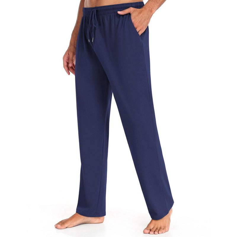 COOFANDY Men Cotton Yoga Pants Casual Sweatpants Jogger Open Bottom Lounge Pants with Pockets Blue S