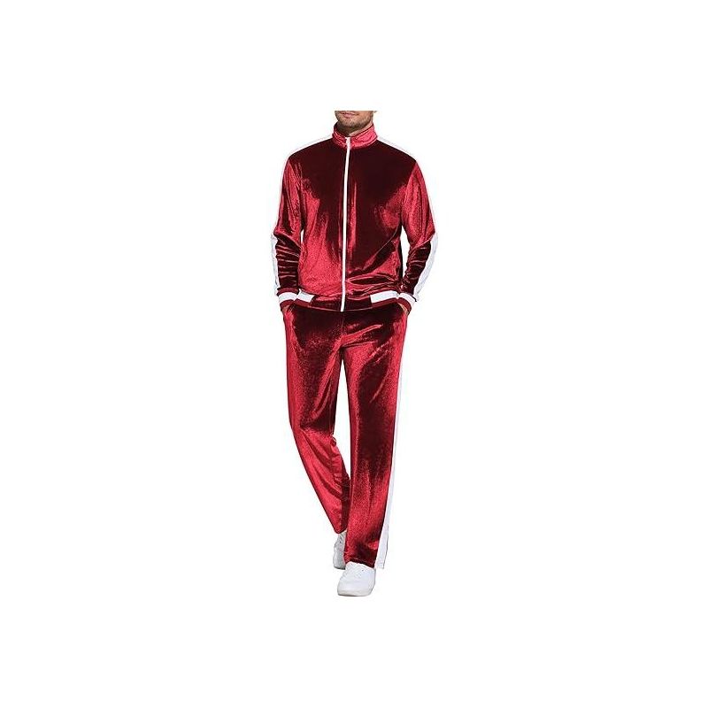 COOFANDY Mens Tracksuit 2 Piece Set Velour Sweatsuit Jogging Suits Full Zip Jacket Pants Outfits Burgundy M