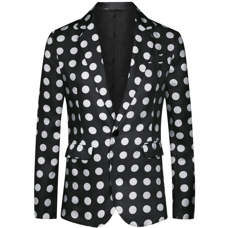 Lars Amadeus Men's Polka Dots Notch Lapel One Button Wedding Sports Coats Black Small
