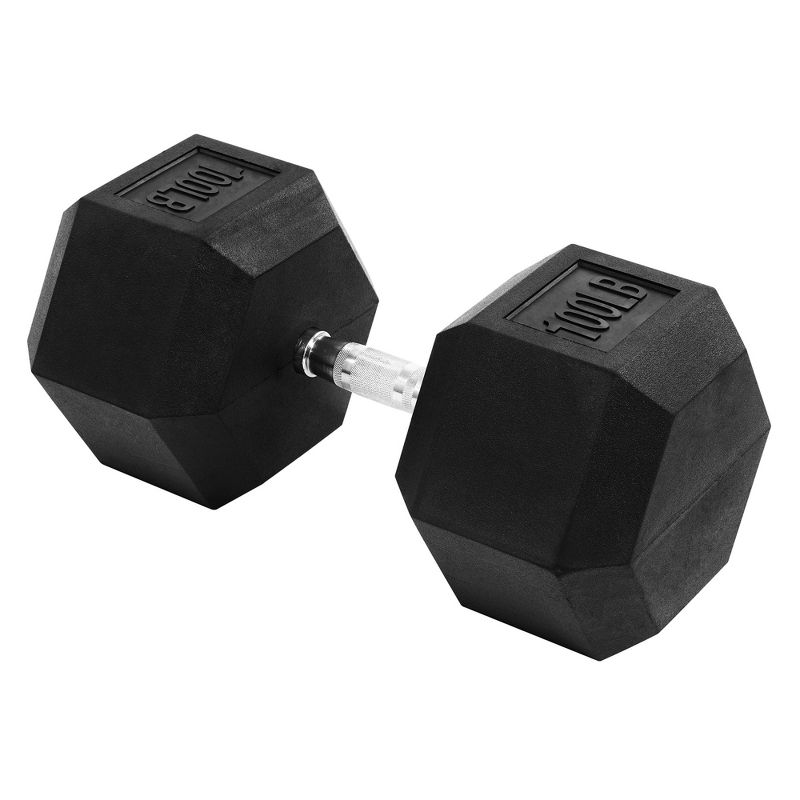 Signature Fitness Hex Single Dumbbell Non-Slip Free Weights Full Body Strength Training Home Gym Workout Equipment Set, 100 Pound, Black
