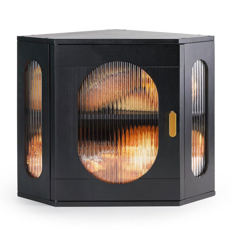 MOEPISY 2-Layer Wooden Corner Bread Box, Kitchen Countertop Bread Storage Container (Black)