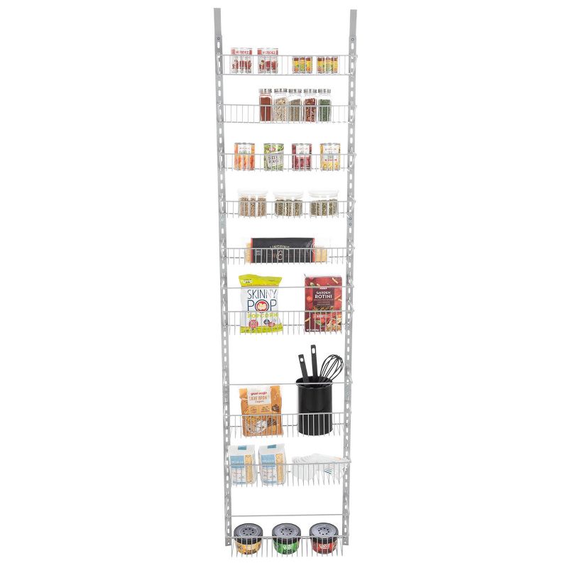 Home-Complete Over The Door Platinum Organizer 9-Tier Hanging Wall Organizer: Metal Kitchen Storage, 74" Height, Silver