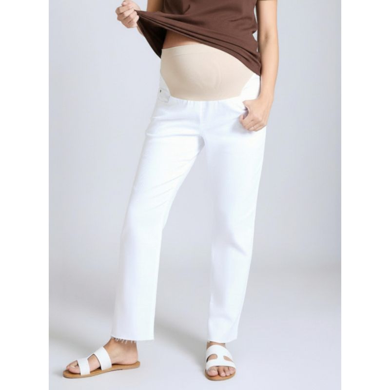 Women's Secret Fit Over the Belly Slim Straight Leg Maternity Jeans - Bright White Wash - Size: Small - Motherhood Maternity