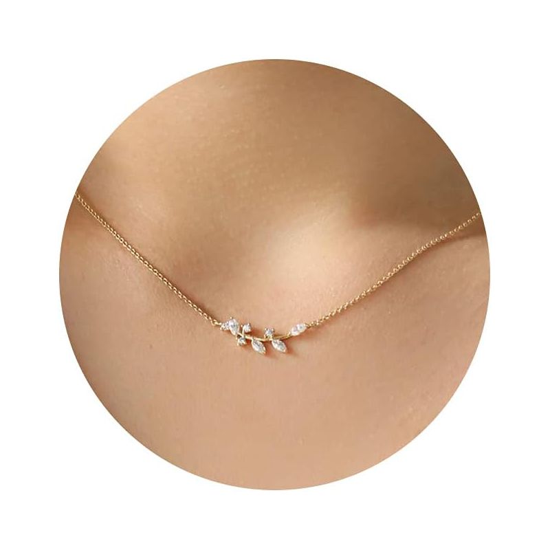 14K Gold Plated Pendant Necklace, Dainty Tiny Love Heart Star CZ Leaf Charm, Delicate Everyday Jewelry for Women