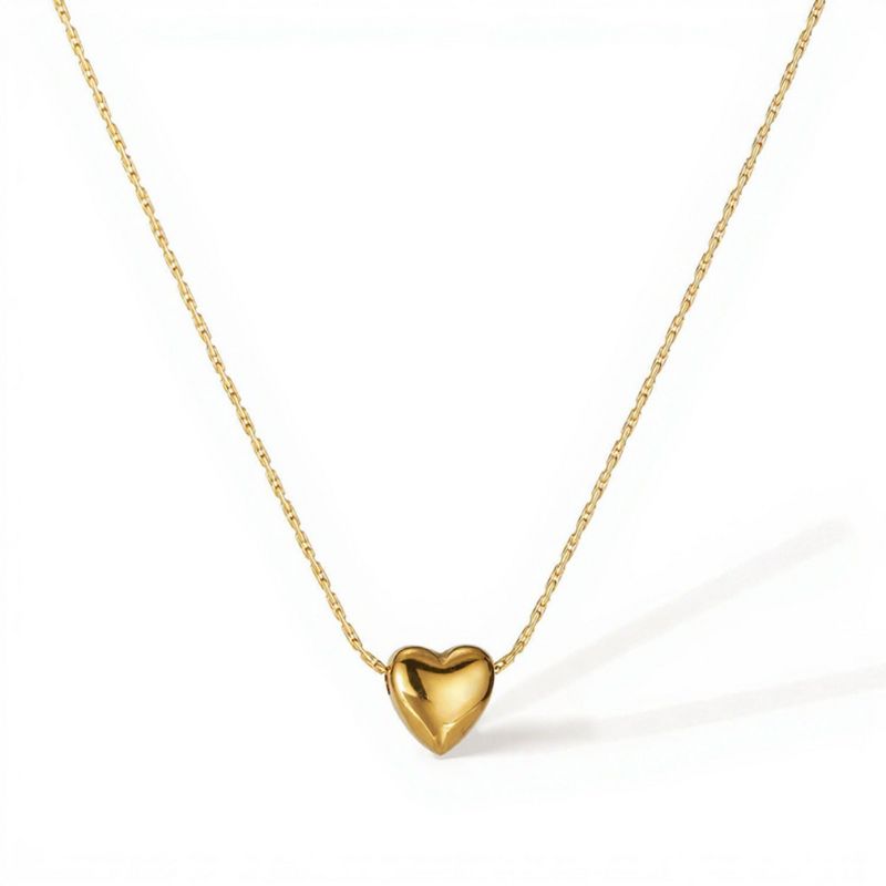 Alilang Minimalist Heart Pendant Necklace with Smooth Sculpted Charm and Delicate Chain for a Soft Elegant Everyday Accessory 10.5in - Gold
