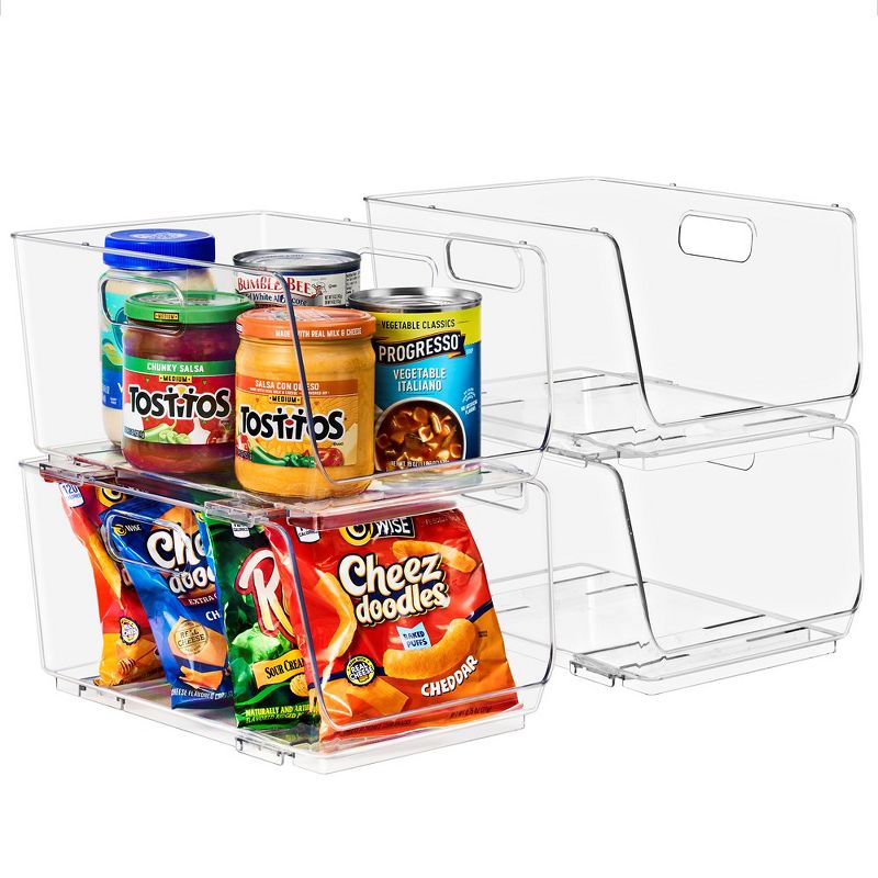 Sorbus 4 Pack Medium Open Front Clear Stackable Fridge Storage Bins - Great for Kitchen Organization, Pantry Storage and more