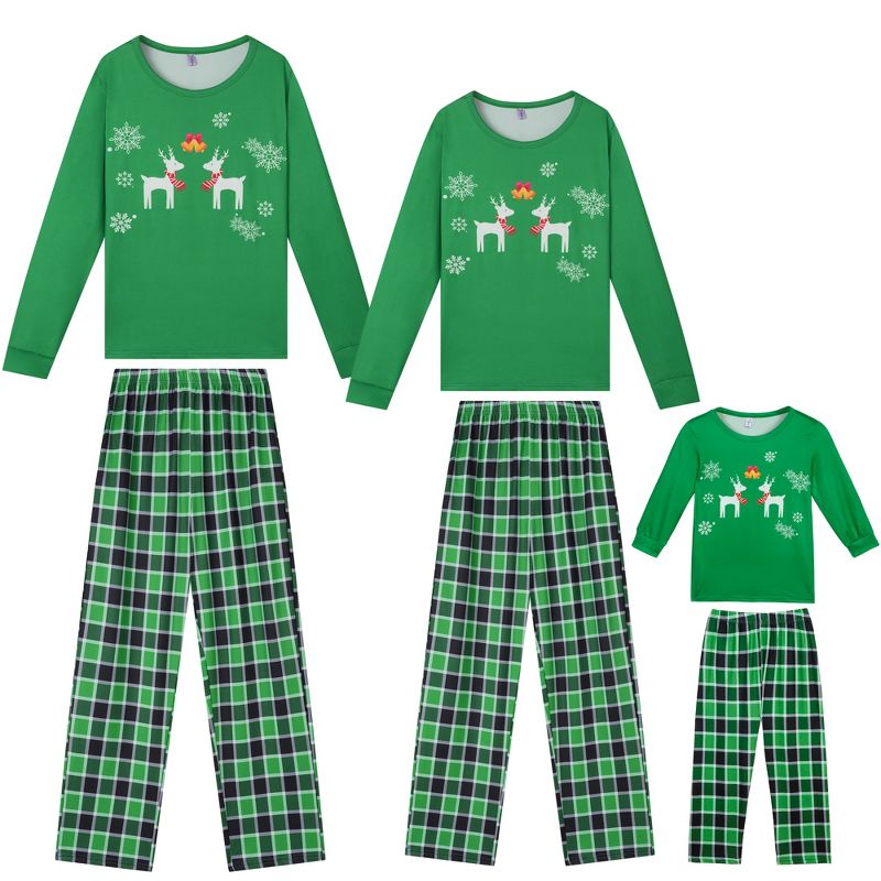 cheibear Christmas Elk Printed Plaid Loungewear Long Sleeve Tops with Pants Family Pajama Set Women's X-Small