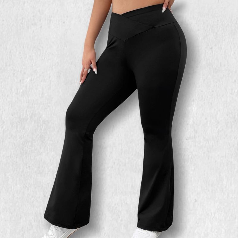 Women High-Waisted V-Waist Bootcut Pants with Tummy Control, Flowy Wide Leg Trousers Black 3XL