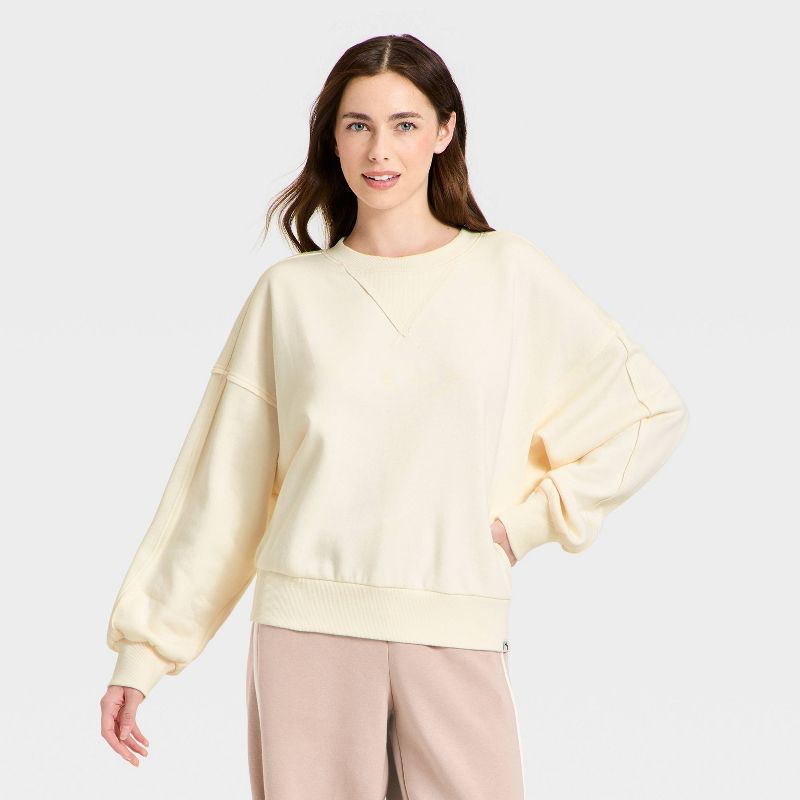 Women's Crewneck Fleece Sweatshirt - JoyLab™ Cream XS