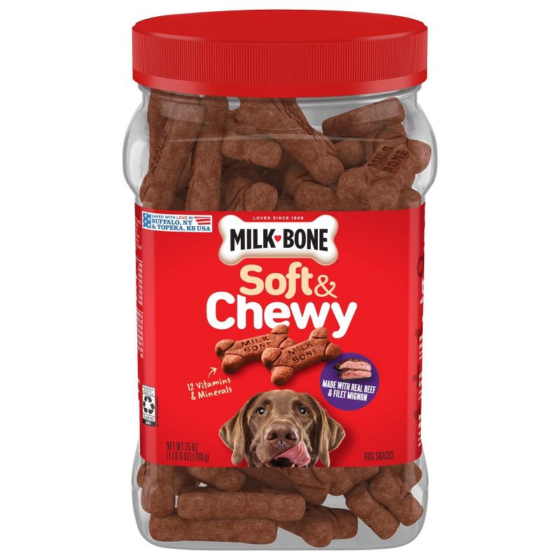 Milk-Bone Beef Soft & Chewy Filet Mignon Canister Dog Treats -25oz