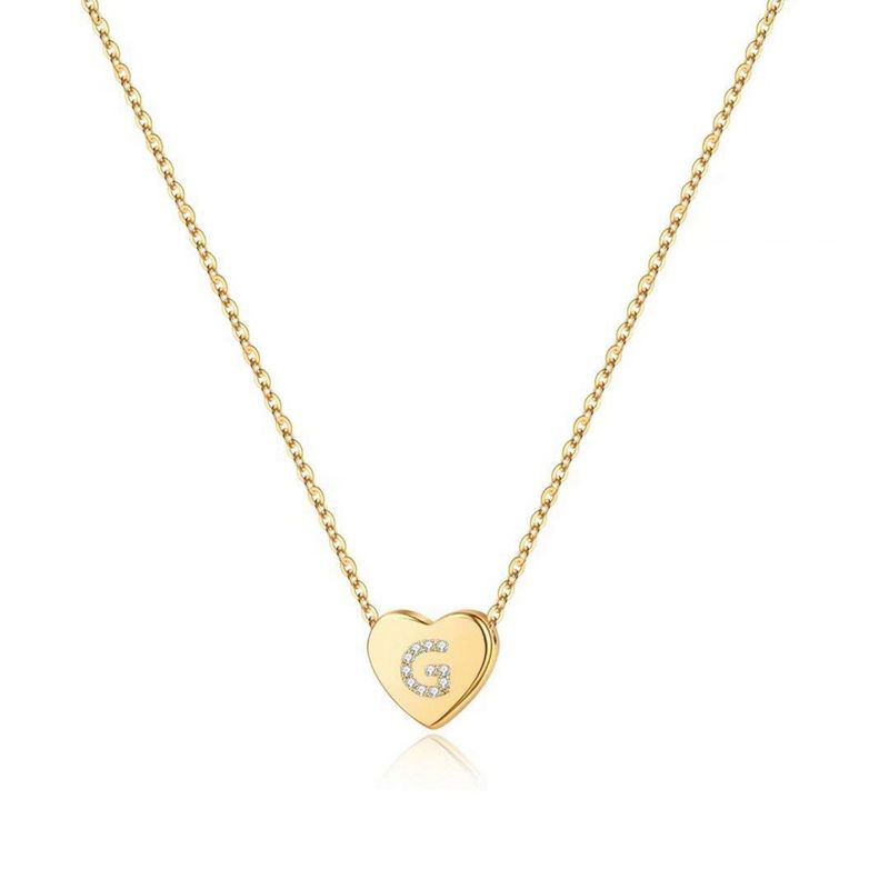 Turandoss 18K Gold Heart Initial Necklace for Girls Women, Dainty Gold Plated Letter Zircon Pendant Necklace, Birthday Gifts for Daughter Girls, G