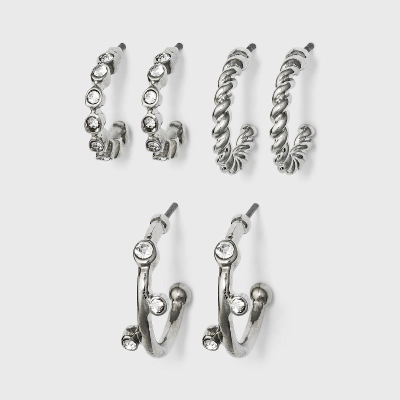 Metal Small Hoop Earring Set 3pc - A New Day™ Silver: Nickel-Free, Post Closure, Lightweight Design, 0.5" Length