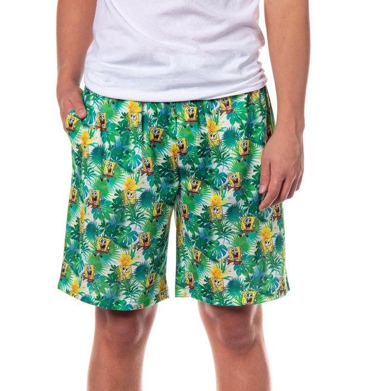 Intimo SpongeBob SquarePants Pajamas Men's Tropical Plants Sleep Lounge PJ Shorts (L) Green