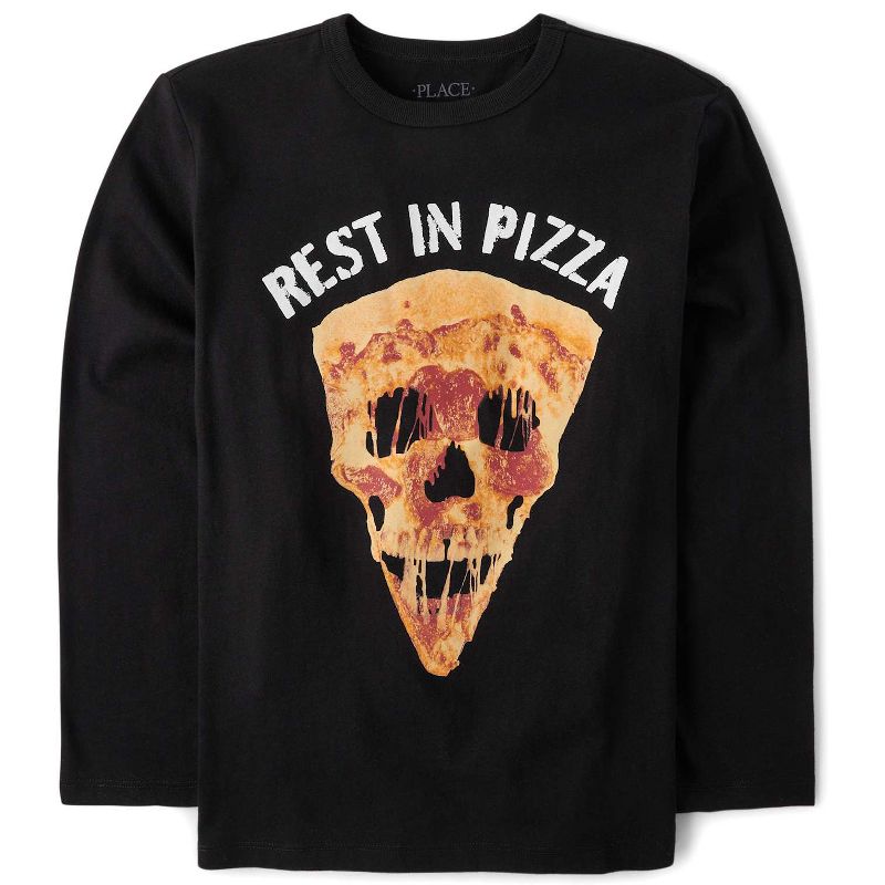 The Children's Place Boys Long Sleeve Rest in Pizza Graphic Tee Black S (5/6)